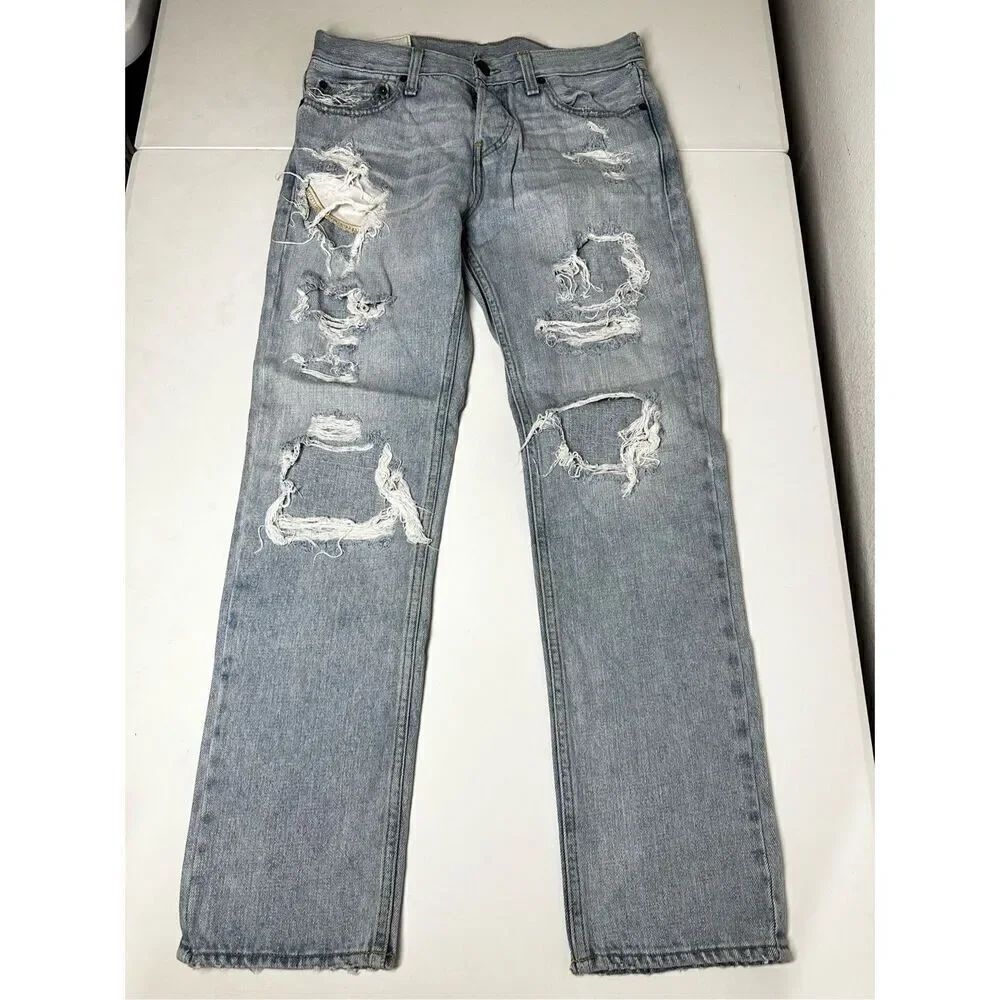 Hollister Mens Light Wash Distressed Jeans Size 30 X 28,5 Button Fly Cotton